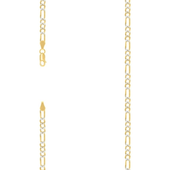 925 Sterling Silver Pave Super Flat Figaro Chain Two Tone 4.0mm Necklace 16 Inch Chain Necklace for Women and Men