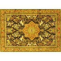 Ahgly Company Machine Washable Indoor Rectangle Persian Yellow Traditional Area Rugs, 5' x 7'