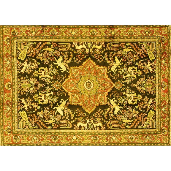Ahgly Company Machine Washable Indoor Rectangle Persian Yellow Traditional Area Rugs, 5' x 7'