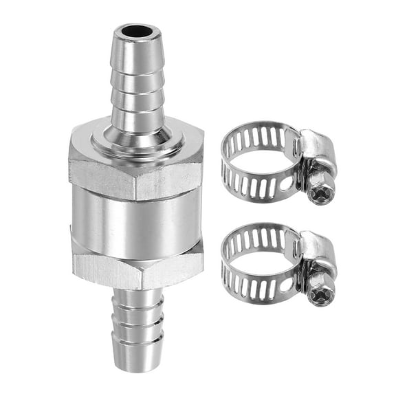 8mm (5/16") Fuel Check Valve, Non-Return One Way Check Valve With Clamps, Silver