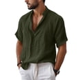 thumbnail image 2 of Men's Linen Shirts Summer Short Sleeve Button Down Collar Beach Boho Tops Casual Breathable Henley Shirts Plus Size, 2 of 8