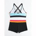 thumbnail image 4 of Lopeceal Women Plus Size Halter Bikini 2 Piece Color Block Striped Cross Push Up Swimsuit And Tummy Control Shorts Fashion Sexy, 4 of 6