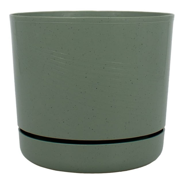 Maceta Redonda con plato Duraware Fincsa Espiral 6.5 Pulgadas Verde Jade con fibra