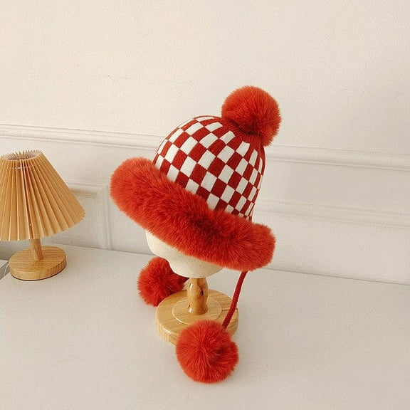 CoCopeaunt Fall/winter Ladies’Hat, South Korean Version, Plaid Knit Cap, Warm Cycling Knit Cap