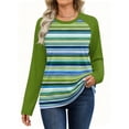thumbnail image 5 of Long Sleeve Shirts for Women Crewneck Tops Fall Clothes 2026 Winter Clothing Dressy Casual Striped Tshirts Green 2XL, 5 of 5