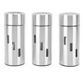 thumbnail image 1 of Juego de 3 saleros y pimenteros de acero inoxidable con 3 orificios para dispensador de especias, recipiente para condimentos, botella para cocina y exterior., 1 of 14