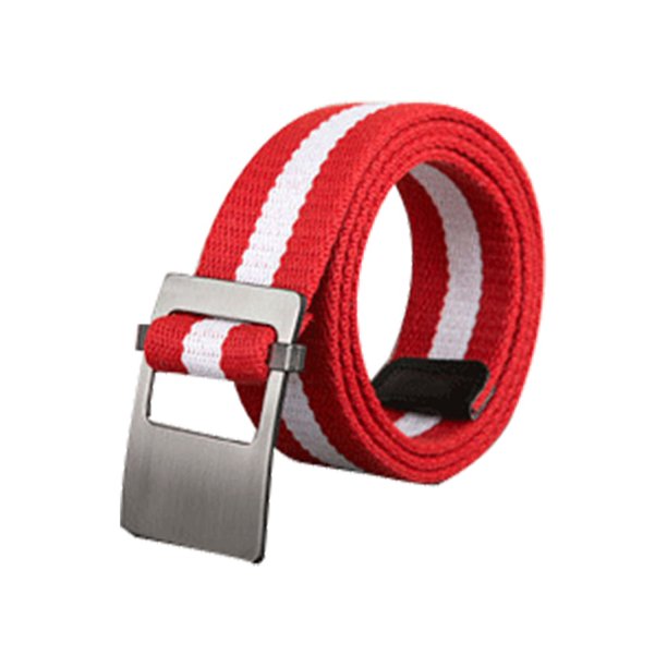 Cinturón de lona unisex para el Día del Padre INSPIRE CHIC con hebilla de metal, ancho de 1 1/2" rojo - Hebilla plana (rayada)