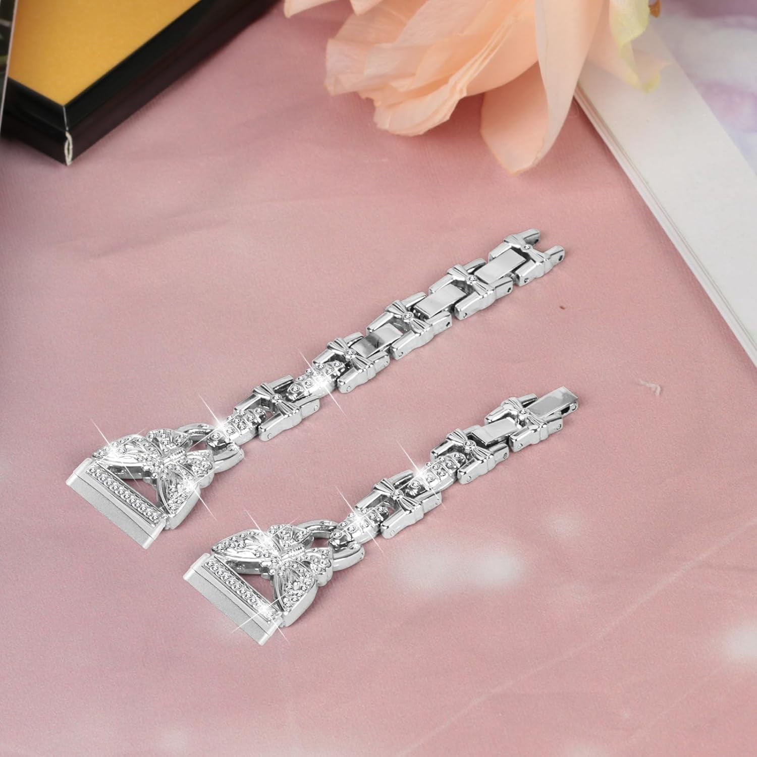REQO Bling Bands Compatible with Fitbit Versa 4/Sense 2/Versa 3/Sense, Shinny Metal Bracelet Straps Luxurious Rhinestone Replacement Wristband for Women