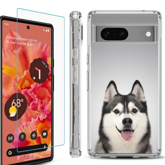 OneToughShield ® Compatible with Google Pixel 8, Shockproof Phone Case, with Tempered Glass Screen Protector - Husky Face
