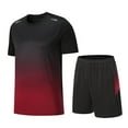 thumbnail image 5 of FRSASU Mesh Gradient Gym Clothes Workout Shorts and Short Sleeve T Shirts for Men Running Quick Dry Cooling Breathable Athletic Outfits 2 Piece Sets Red, 5 of 7