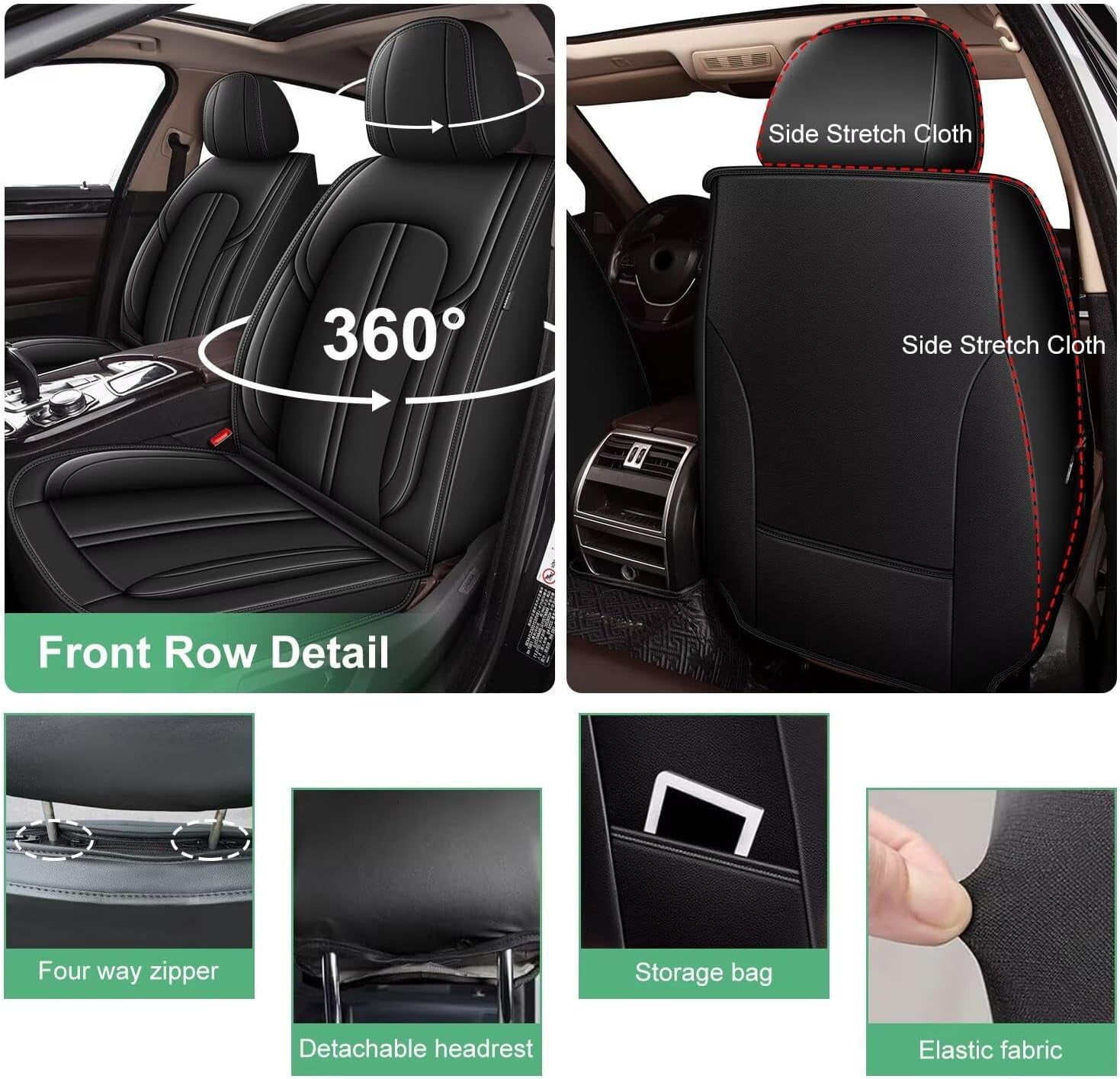 DIKSOAKR Car Seat Covers Fit for Ford F-150 2009-2025: First Row 2PCS Faux Leather Seat Covers Waterproof Automotive Seat Cushion Protector(2 Seats,Black)