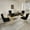 65" Gold & Black Table, variant on 7-Piece 80" Glass Dining Table Set for 6, Tempered Glass Top with Flute-Inspired Mirrored Stainless Steel Legs, 6 Button-Tufted Velvet Chairs with Stainless Steel Legs