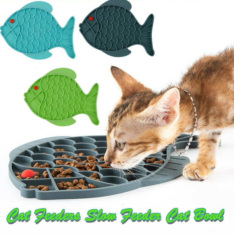 Willstar Cat Silicone Fish Shaped Slow Feeder Bowl Kitten Puzzle Feeding  Dish Plate Anxiety Reduction Pet Lick Mat 