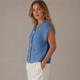thumbnail image 4 of Sewkxo Womens Crochet Chunky Knit Top Sleeveless Cardigan Casual Button Down Crochet Sweater Vest Tops with Pockets,Royal Blue L, 4 of 6