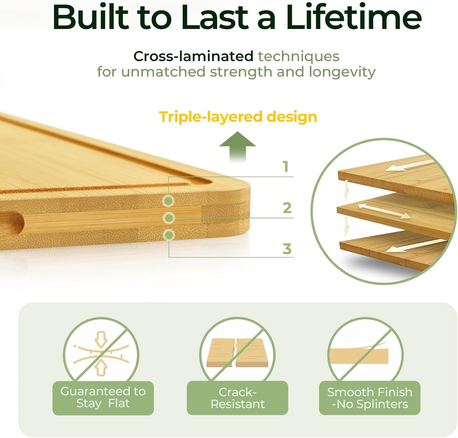 Keechee 2-Piece Bamboo Cutting Board Set with Juice Groove, 15"x10" and 12"x8"
