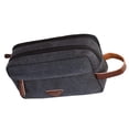 thumbnail image 4 of Neceser de viaje para hombre con compartimentos dobles, organizador de maquillaje cosmético de cuero de lona, ​​kits de afeitado Dopp - Negro, 4 of 5