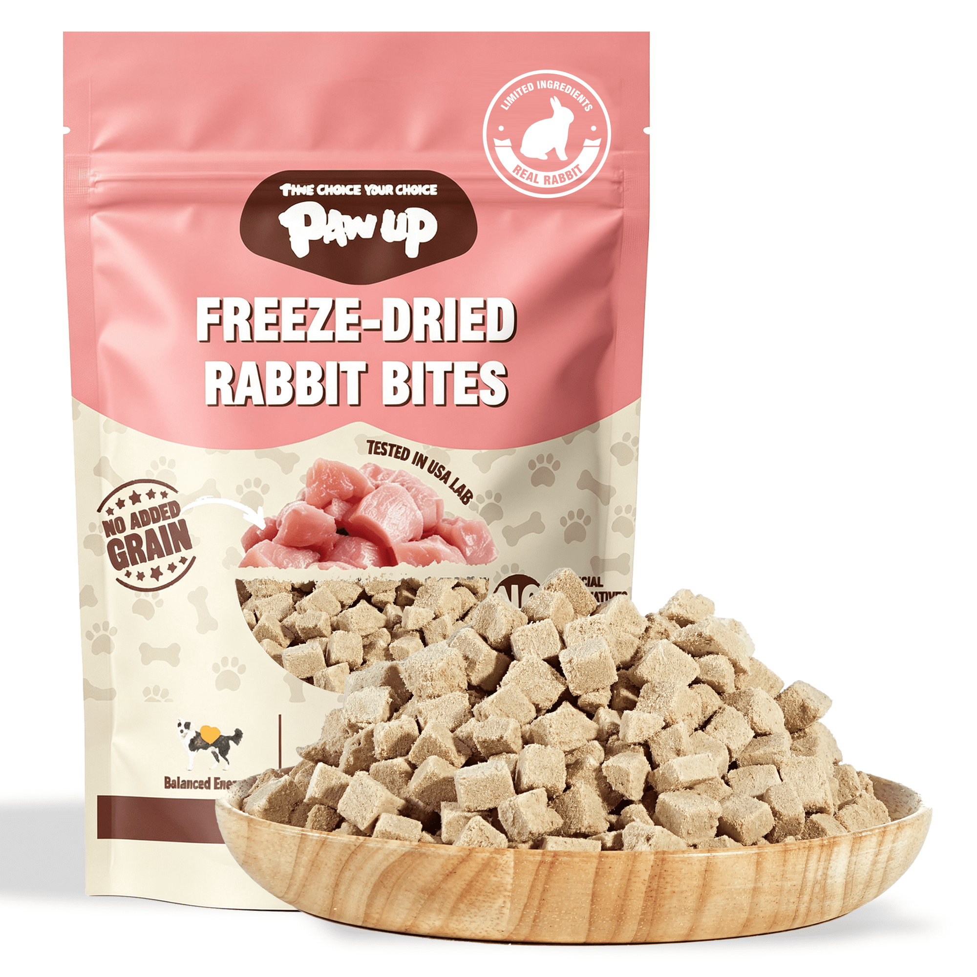 PAWUP Freeze Dried Dog Treats, Real Rabbit Bites, Single Protein Snack for Small, Medium & Large Dogs, 2.5 oz Bag