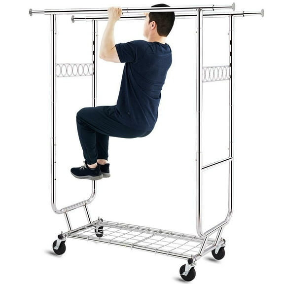 600lbs Heavy Duty Collapsible Clothes Hanger Rolling Garment Shelf Rack US