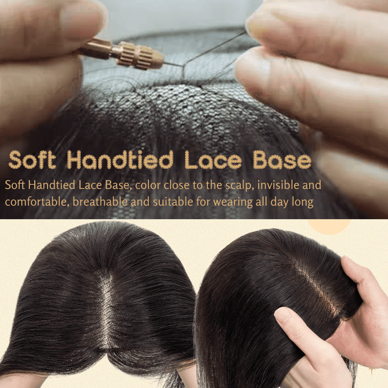 Human Hair Topper for Thinning Hair, 10 Inch Clip-In Lace Base Hairpiece Benehair 100% Remy Human Hair Topper Clip In Top Lace Base  main image 3