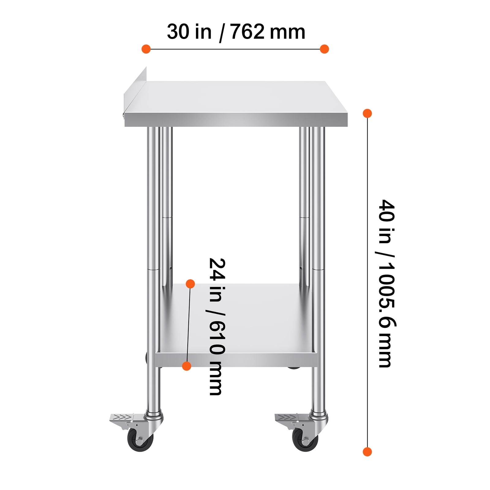 KFFKFF 24x30x40-Inch Metal Prep Table, Stainless Steel, with Wheels, Adjustable Height, Durable for Restaurant, Home, Hotel Use