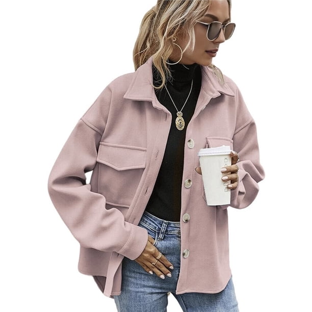 Chaqueta de Mezcla de Lana con Botones y Larga para Mujer, de Gran Tamaño Rosa XL