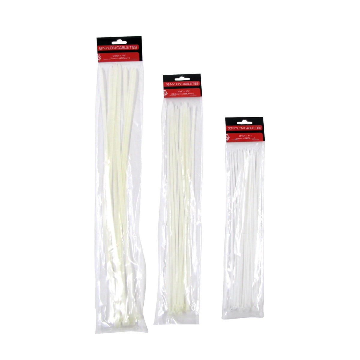 3 size White Cord Tie plastic Network Cable Wire Strap Pack Nylon Zip LOT 