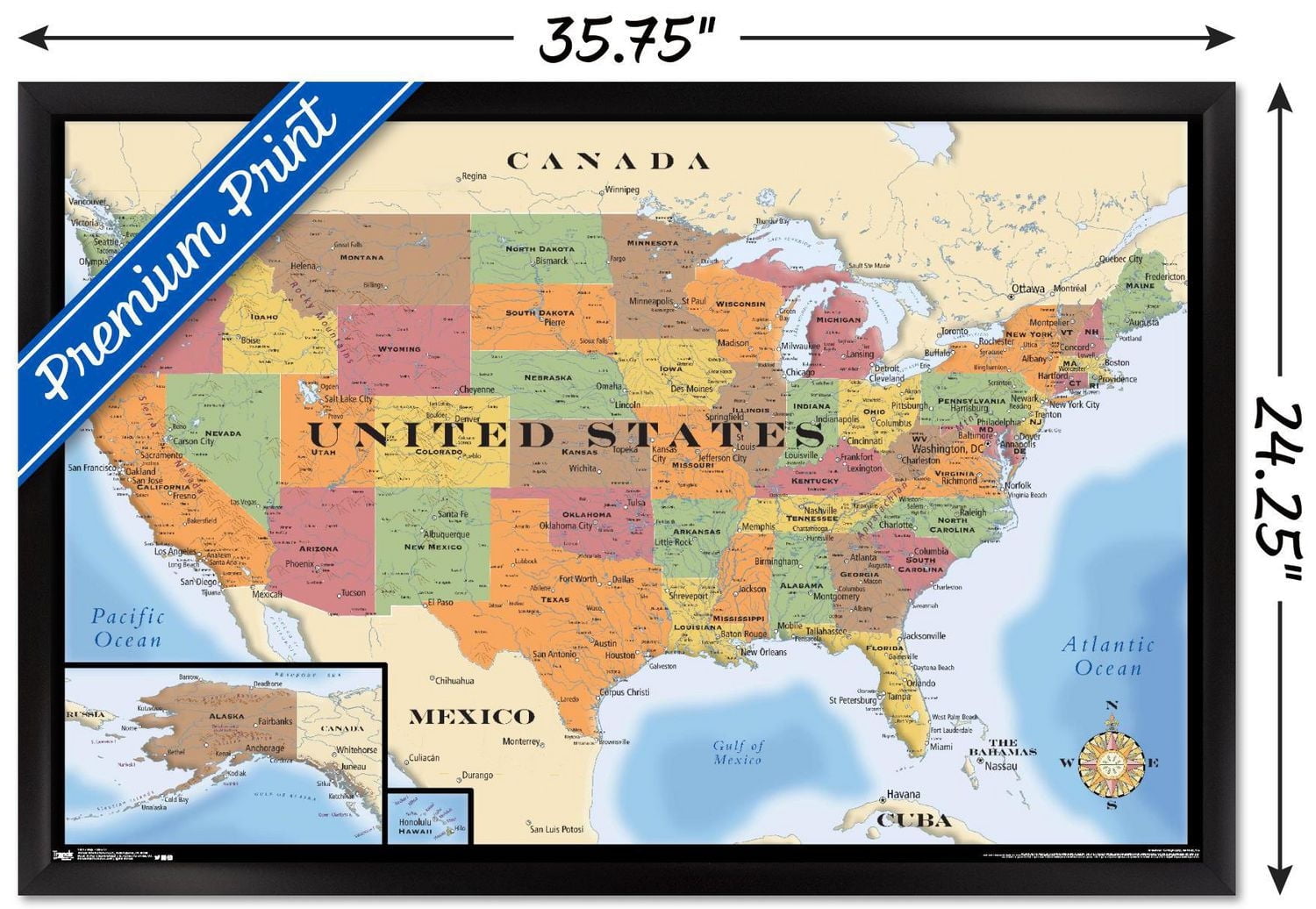 Map - USA Wall Poster, 22.375" x 34" Framed