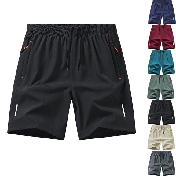 DJDLJWCJ Mens Athletic Shorts, Bermuda Shorts for Men Elastic Waist Outdoor Running Shorts Mens Workout Shorts Quick Dry Drawstring Elastic Waist Gym Shorts Black L (29-31)