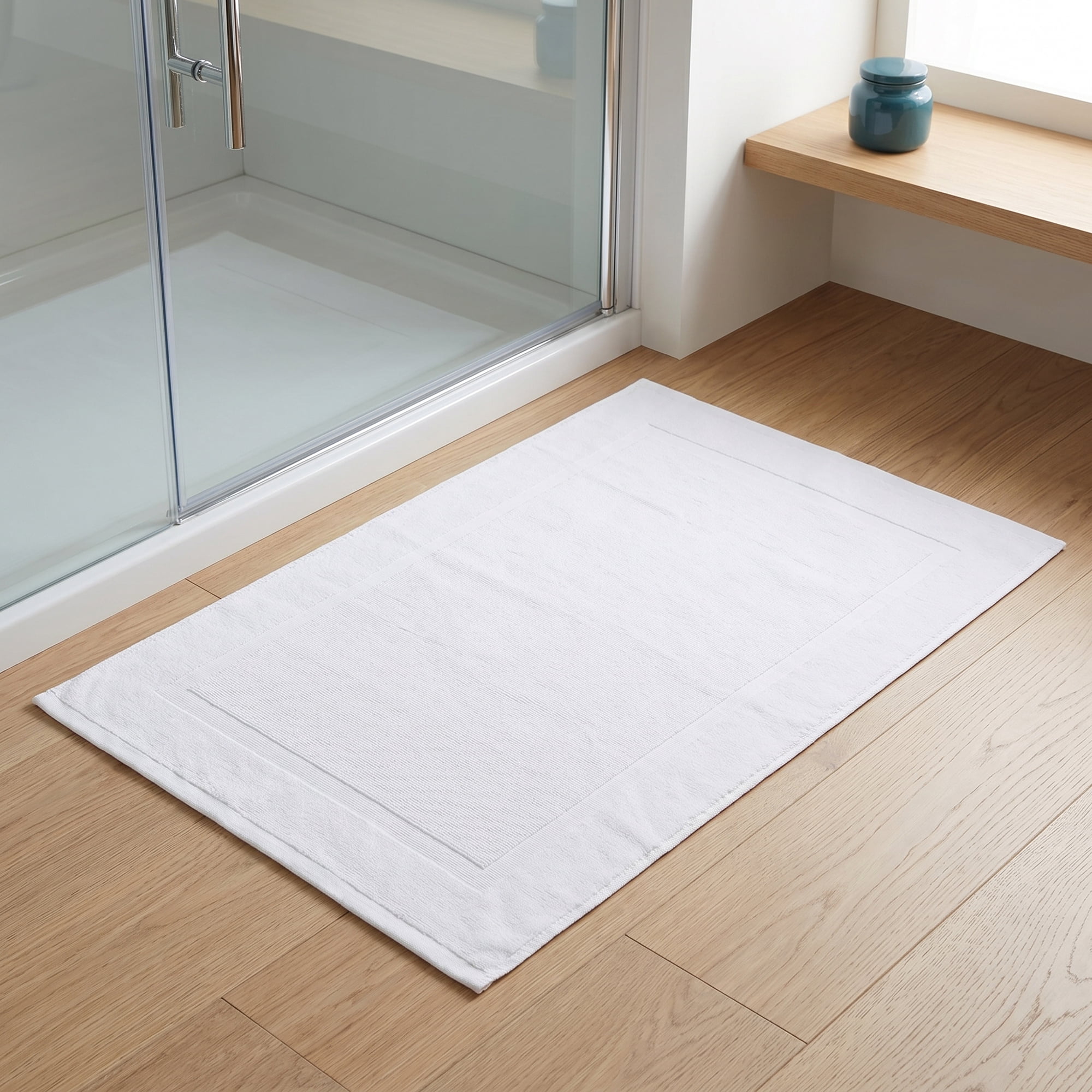 Unique Bargains Luxurious Cotton Bath Rug with Geometric Square Pattern White 32"x20"