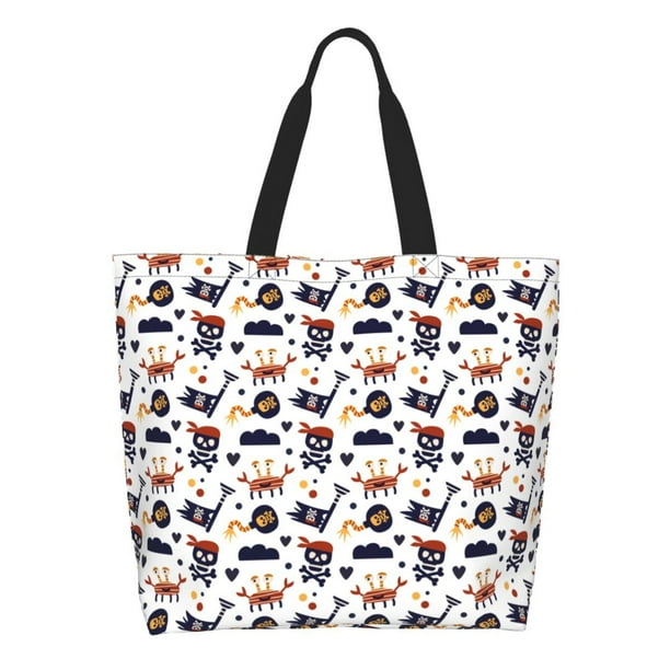 Disketp Pirate Theme Bolsa Tote Estampada para Mujer, Bolso de Hombro y de Mano para Compras y Viajes