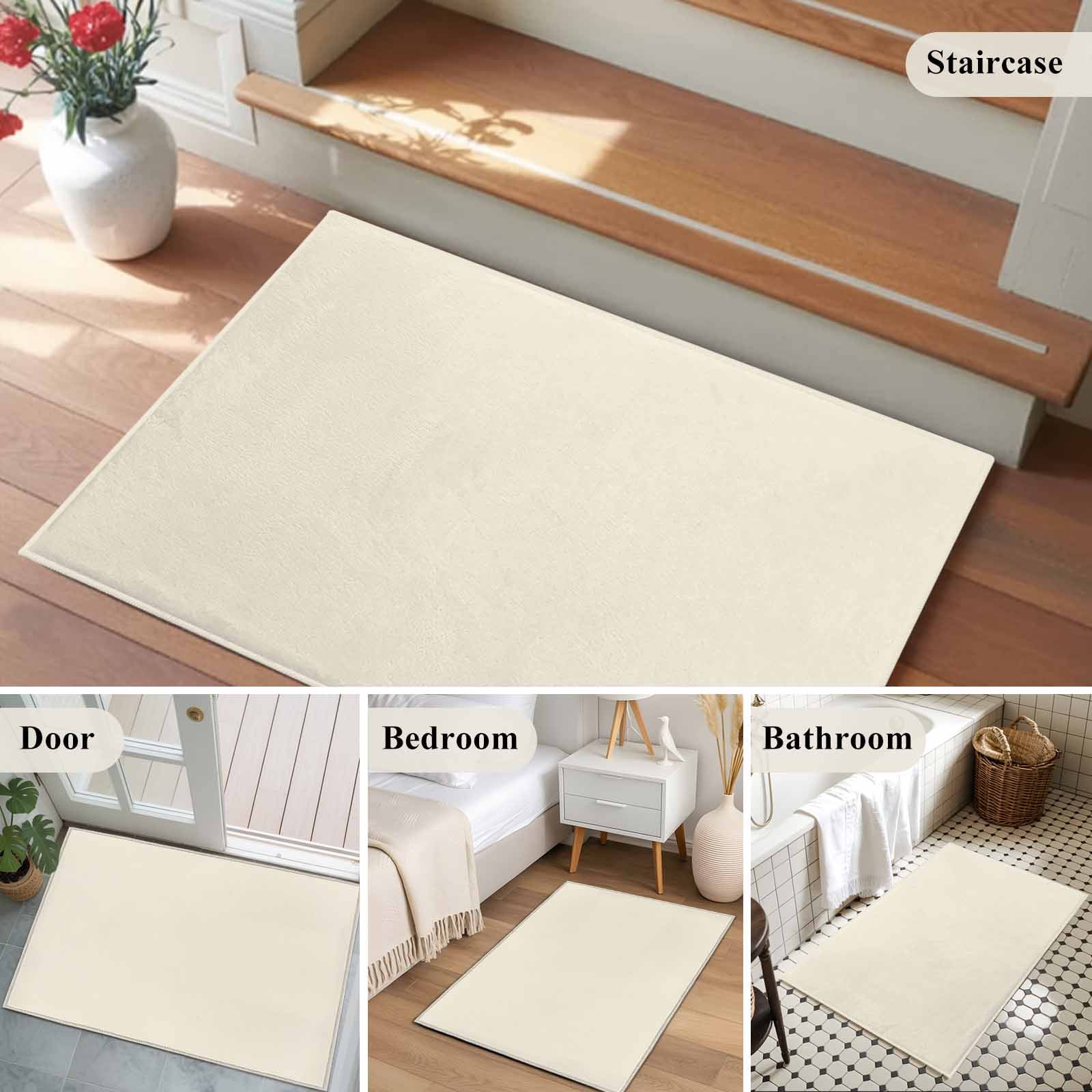 Cream Area Rugs 2x3 for Living Room, Farmhouse Solid Beige Color Modern Art Non Slip Washable Rug Runner, Low Pile Indoor Floor Carpet Mat Bathroom Rugs for Bedroom, Kids Room
