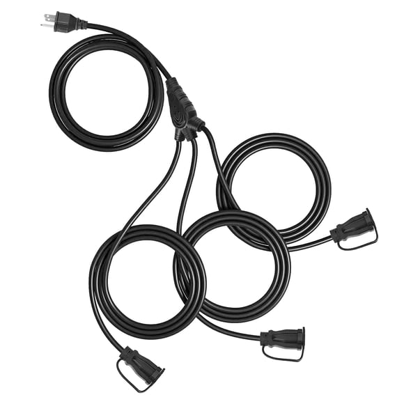 GREATIDE Rallonge Extérieure avec Multiples Prises, 25 Pieds Noir 1 à 3 Rallonge avec Séparateur, Fil Résistant aux Intempéries 16/3 SJTW pour Lumières Extérieures