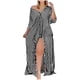 thumbnail image 1 of Vestido Casaul para mujer con cuello en V y media manga con estampado de rayas y botones con abertura Fridja qw4454, 1 of 7