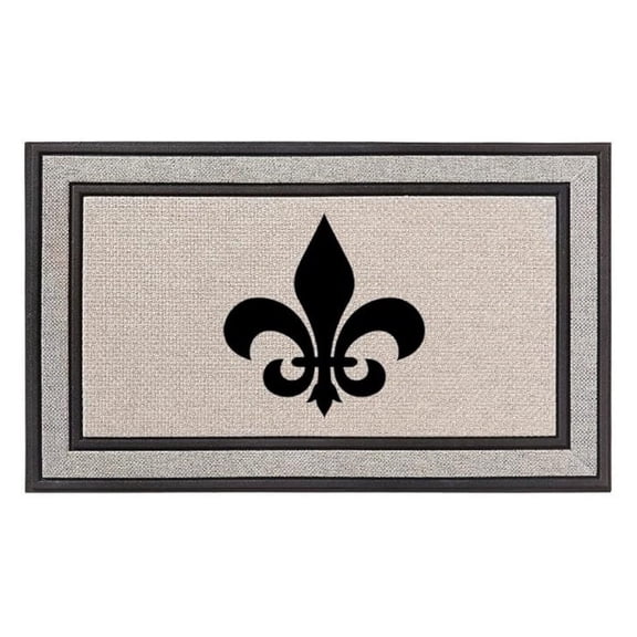 Outdoor Indoor Doormat 18" x 30" Gray/Beige/Black Rubber Backed Door Mat Fleur-de-lis