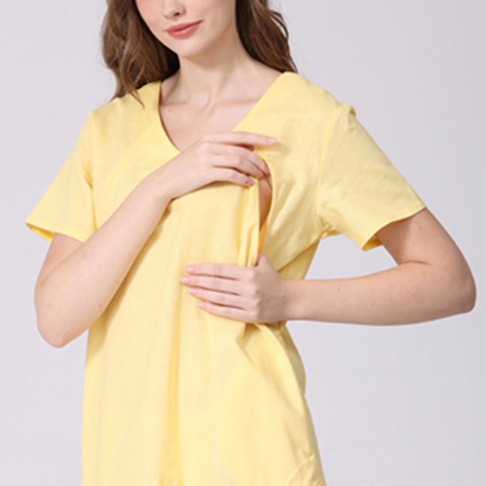 Women Lace Maternity Nursing Gown long Sleeve open breastfeeding clothes Double Layer Breastfeeding Dress