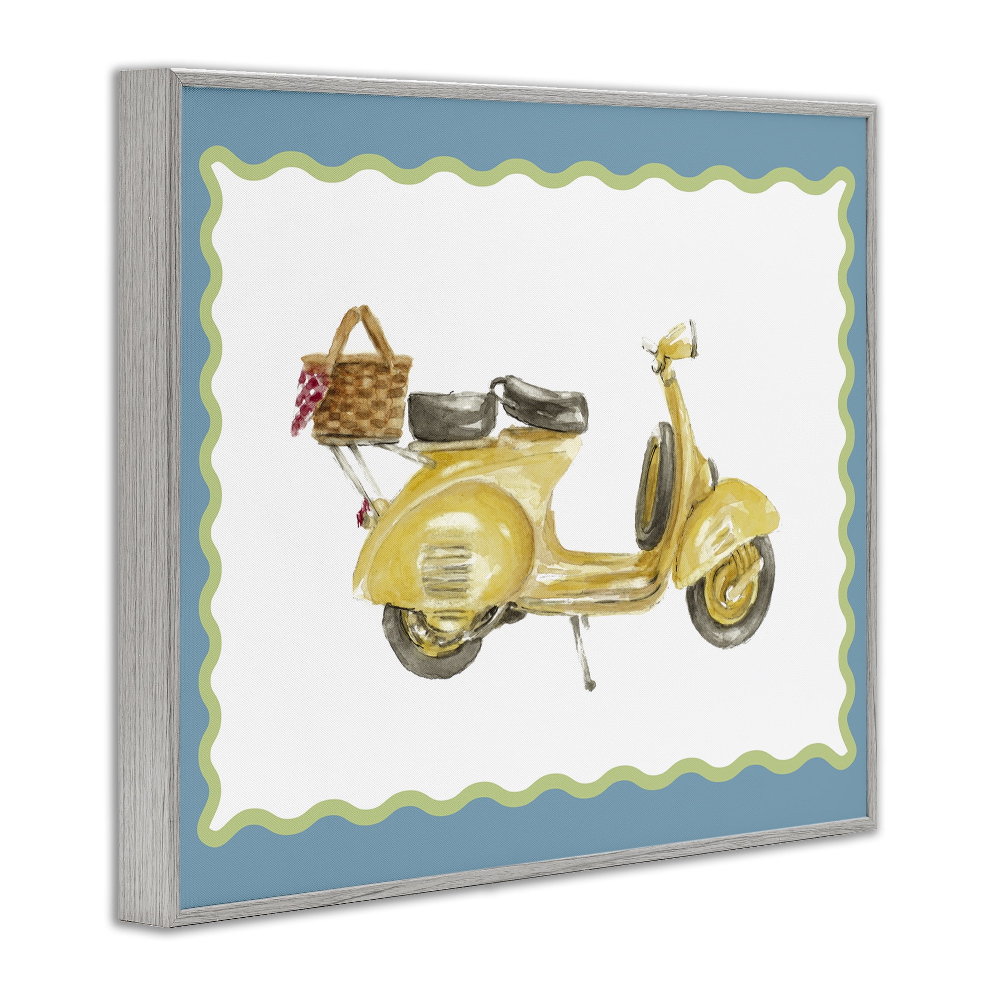 Stupell Industries Yellow Vespa with Wavy Border Gray Framed Giclee Art, design by Lanie Loreth
