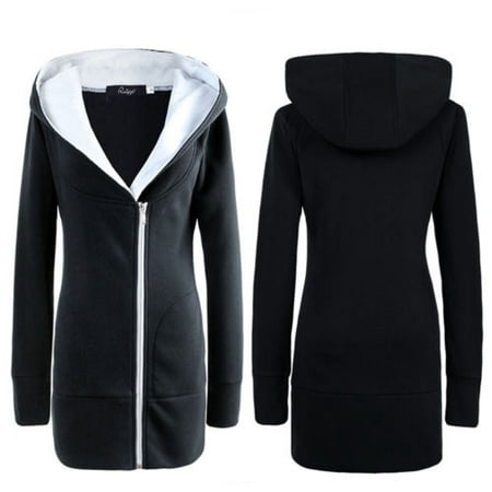 Plus Size Women Winter Warm Oversize Hooded Jacket Long Zipper Outwear Coat Hoodie Long Sleeve