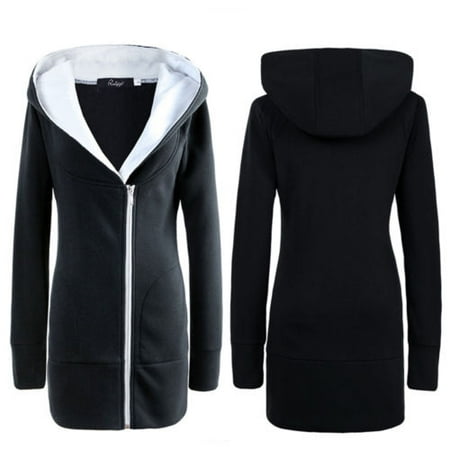 Hooded Plus Size Coat - Plus Size Women Winter Warm Oversize Hooded Jacket Long Zipper Outwear Coat Hoodie Long Sleeve Casual