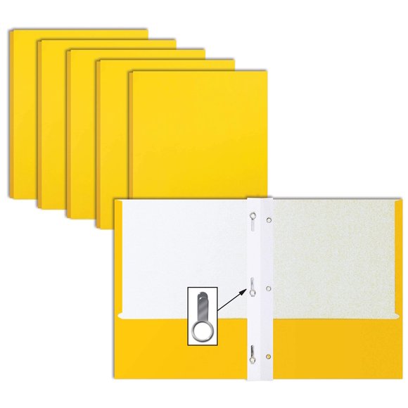 Better Office Products Yellow Paper 2 Pocket Folders with Prongs, 50 Pack, Matte Texture, Letter Size Paper Folders, 50 Pack, with 3 Metal Prong Fastener Clips, Yellow