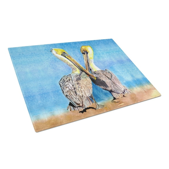Caroline's Treasures Two Pelicans with Blue sky Glass Cutting Board