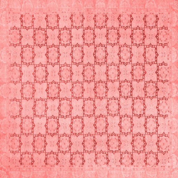 Ahgly Company Machine Washable Indoor Square Abstract Red Modern Area Rugs, 3' Square