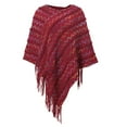 thumbnail image 2 of Women Tassel Splice Poncho Pashminas Sweater Pullover Cape Tassel Hem Shawl Wrap Cloak, 2 of 8