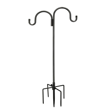Kingsyard Double Shepherd Hooks for Outdoor, Heavy Duty 5-Prong Base, 76" Adjustable Metal Garden Poles for Hanging Bird Feeder Plants Solar Light Lantern, Black