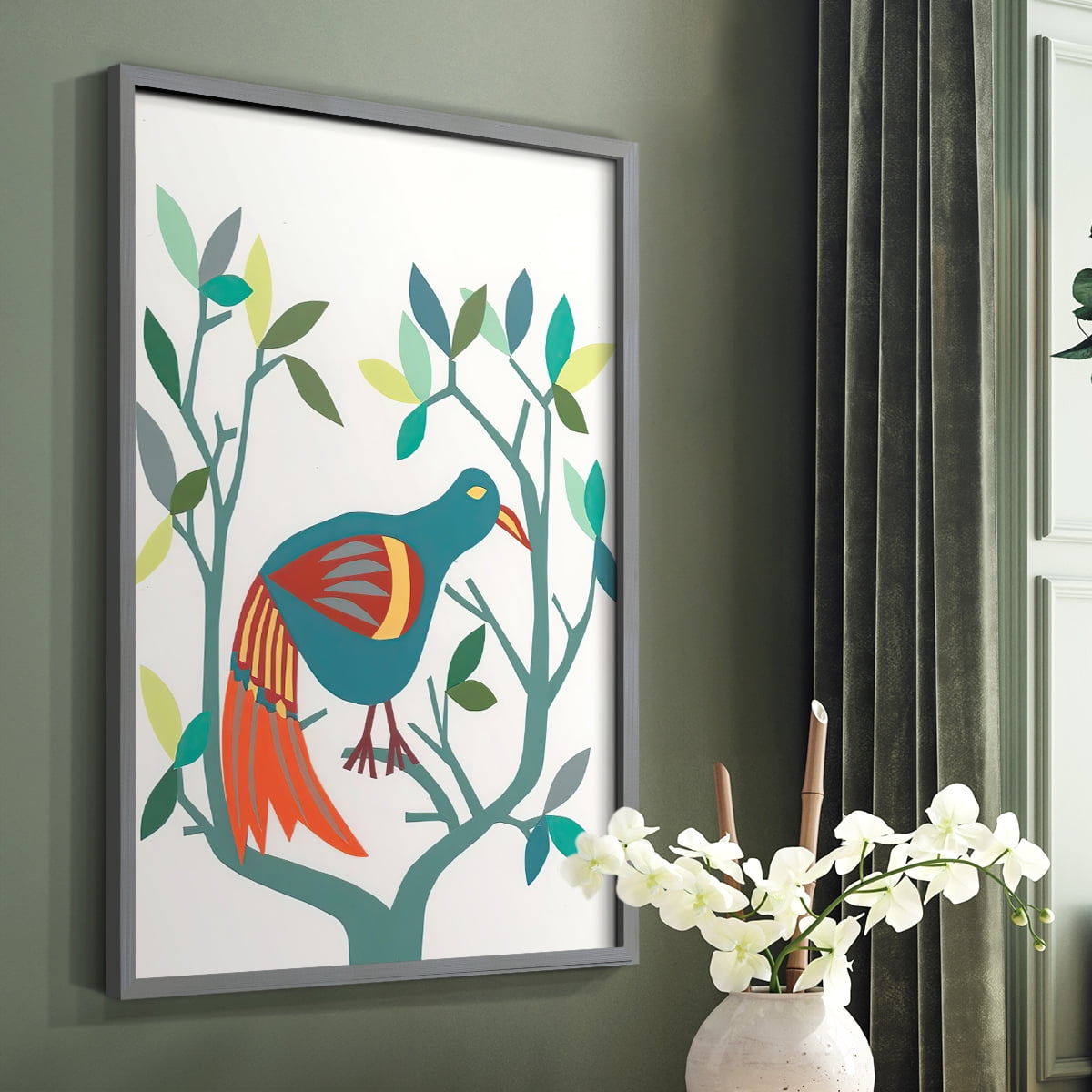 Whitty Bird II Framed Print in Gray Solid Wood 22 x 28 Framed Print