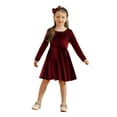 thumbnail image 2 of SILVERCELL 2-7T Toddler Girls Christmas Velvet Twirl Dresses + Headband, Little Girl Casual Long Sleeve Swing A-Line Skater Party Dress, 2-7 Years, Burgundy, 2 of 8
