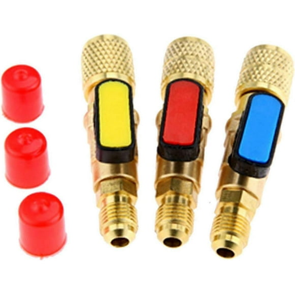 3 Pcs R134a Refrigerant Angled Compact Ball Valve Straight Shut-Off Ball Valve Adapter 1/4 SAE Fit for R22 R12 Charging Hoses Air Condition