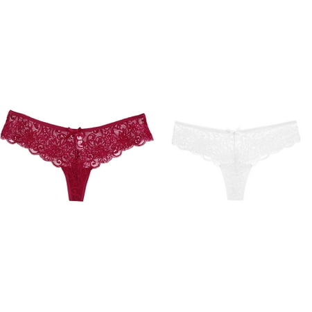 (2-Pack) Kcodviy Women Lace T Cotton Womens Underwear High Pants Low Waist Panties Bikini Small Underwear Thong Panties