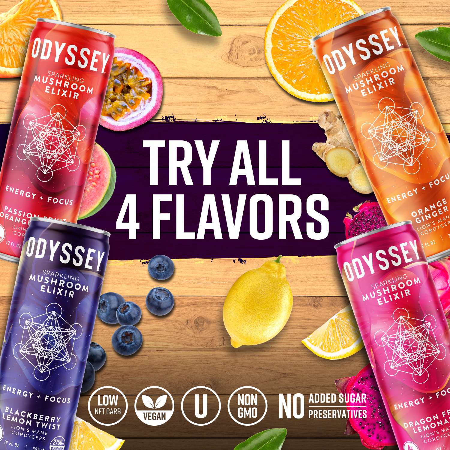 Odyssey Natural Healthy Fizzy Elixir Energy & Focus Drink, Dragon