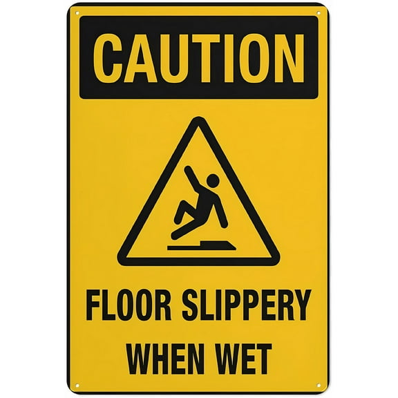 Caution - Floor Slippery When Wet Warning Sticker 12 x 8 Inches - Security Sign, Outdoor Indoor Use for Kitchen, Bathroom, Pool, Wet Floor, Slip Prevention