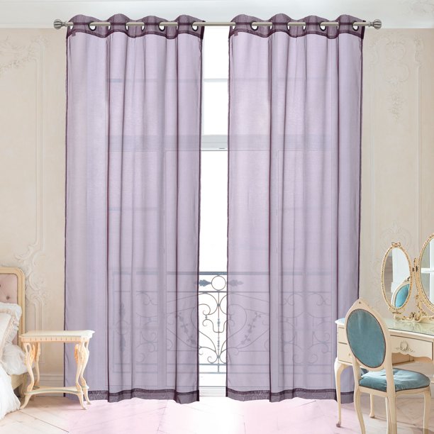 Sheer Curtains Set of 2, Window Solid Sheer Curtain Drapes Grommet Top